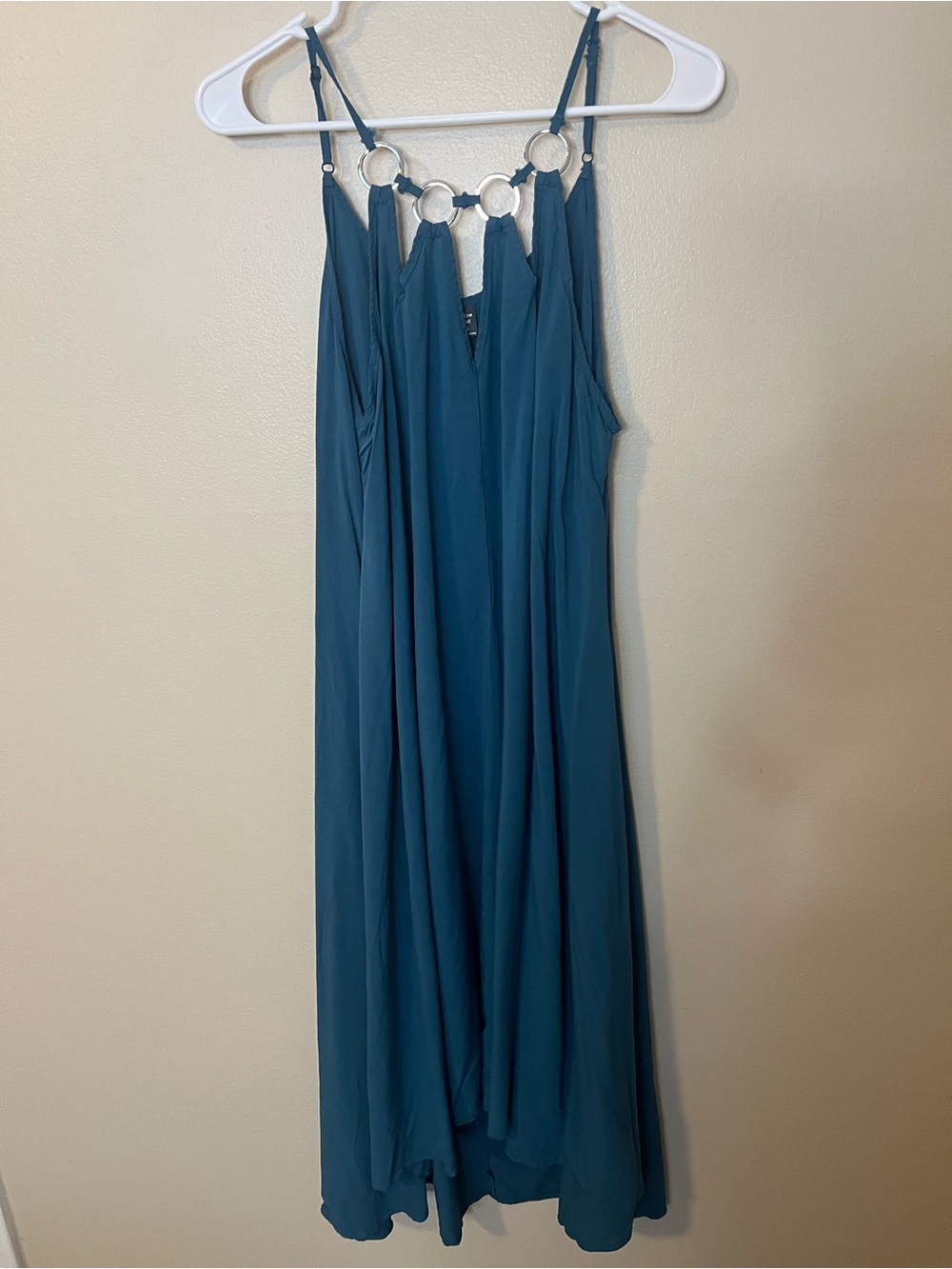 Shein Teal Maxi Dress Featuring Metal Ring Accents Along The Straps